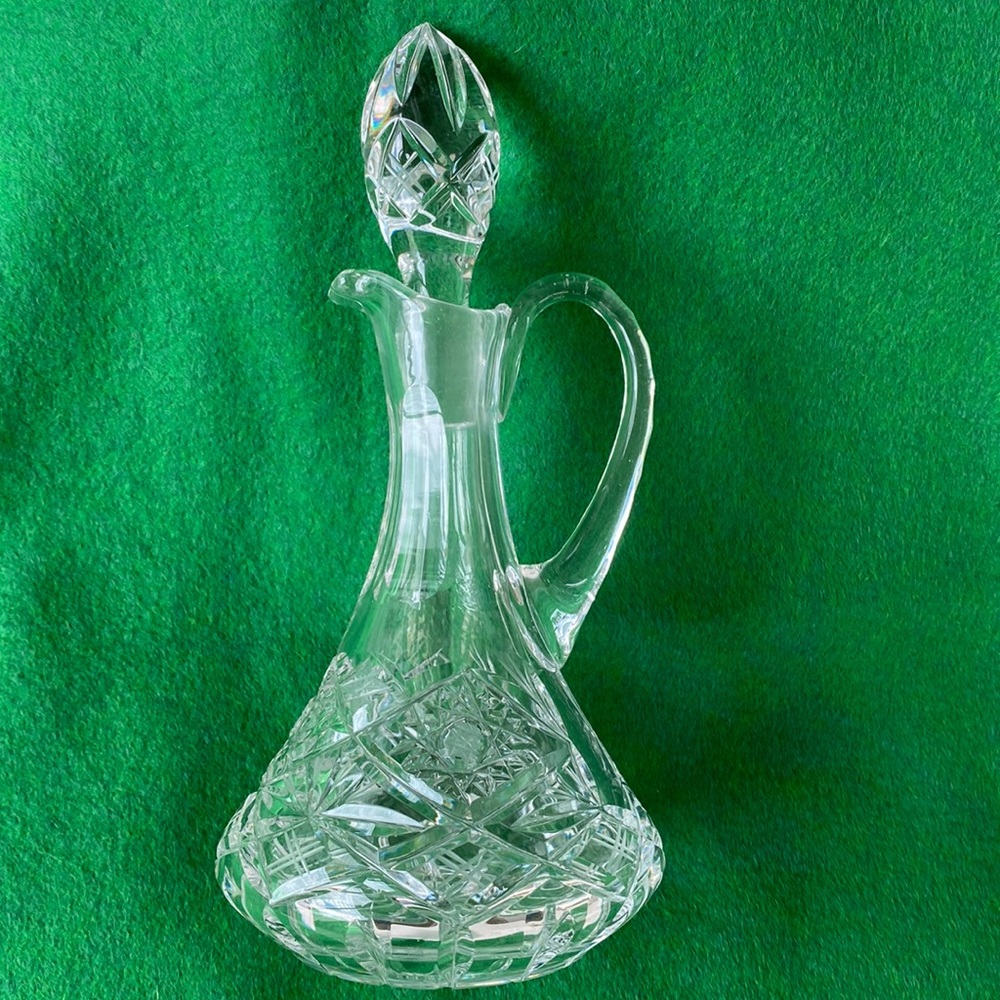 Cut Glass Cruet With Lid Geometric Design. Vintage.